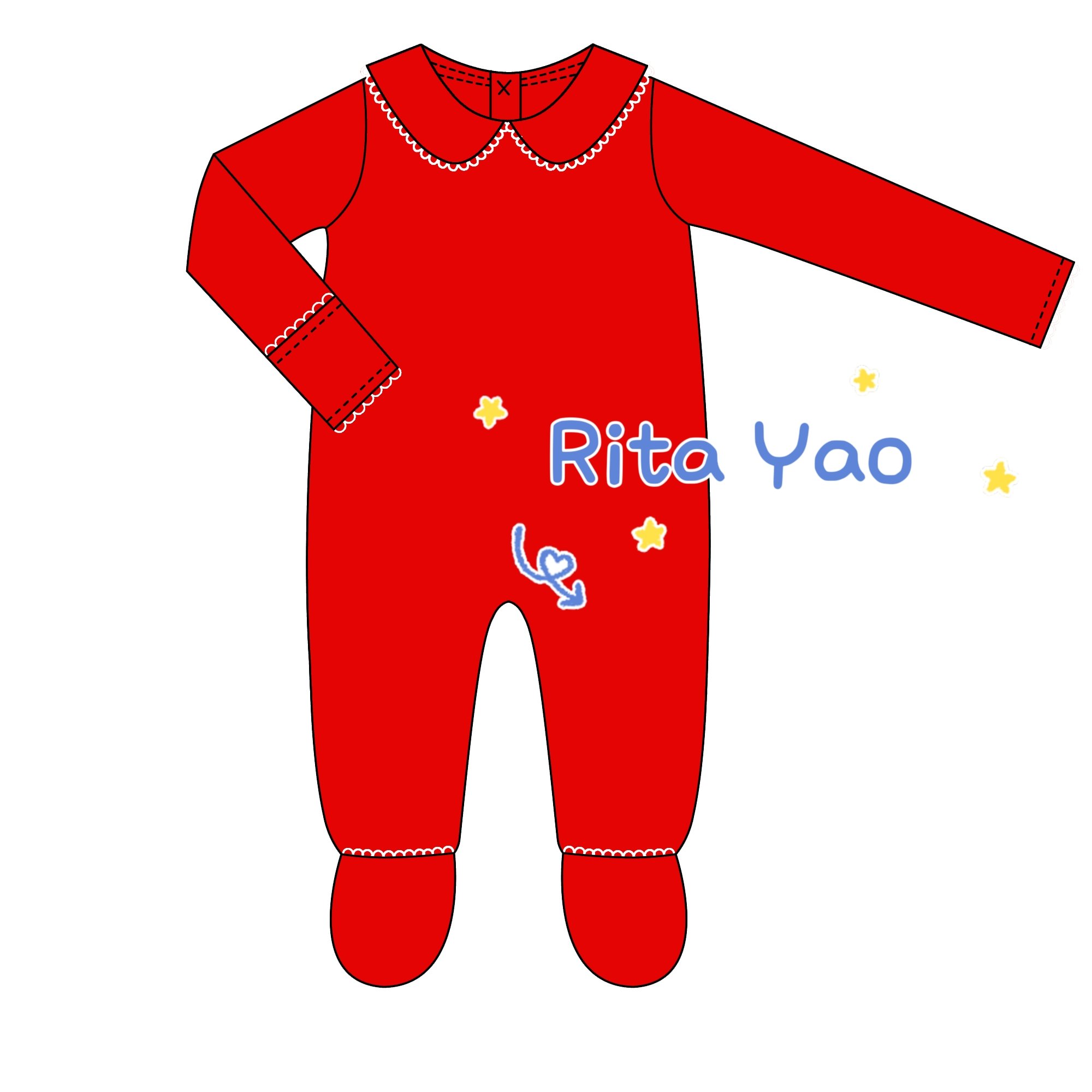 Christmas unisex baby footie personalized pan collar pictot trim solid red cotton baby grow toddler playsuit coming home outfit
