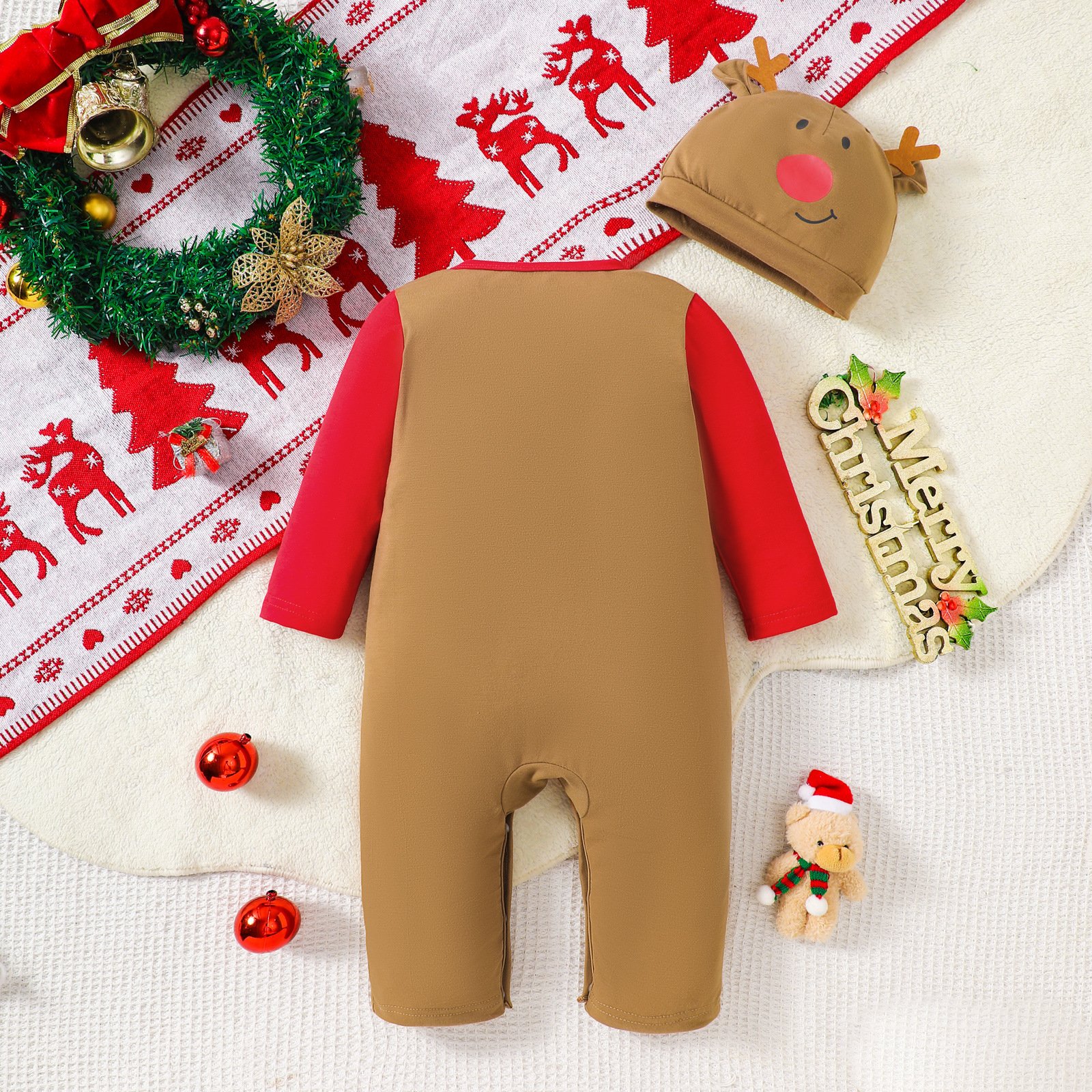Autumn and Winter Baby Jumpsuit Wholesale of Halloween Christmas Print Pajama Long Sleeved Zipper Closure Pure Cotton