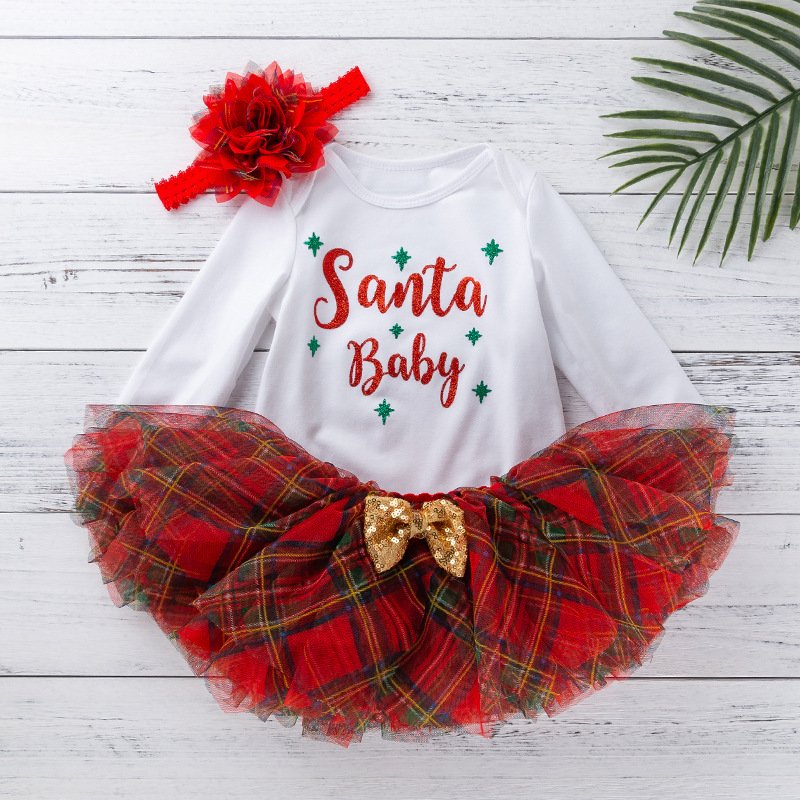 First Christmas NewBorn Baby Girl Clothes Sets Dress Autumn Outfit Clothing Long-Sleeve Jumpsuit Skirt Baby Rompers