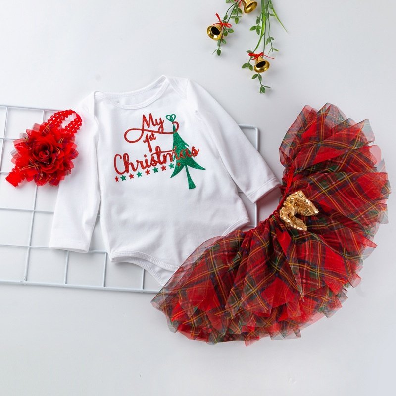 First Christmas NewBorn Baby Girl Clothes Sets Dress Autumn Outfit Clothing Long-Sleeve Jumpsuit Skirt Baby Rompers