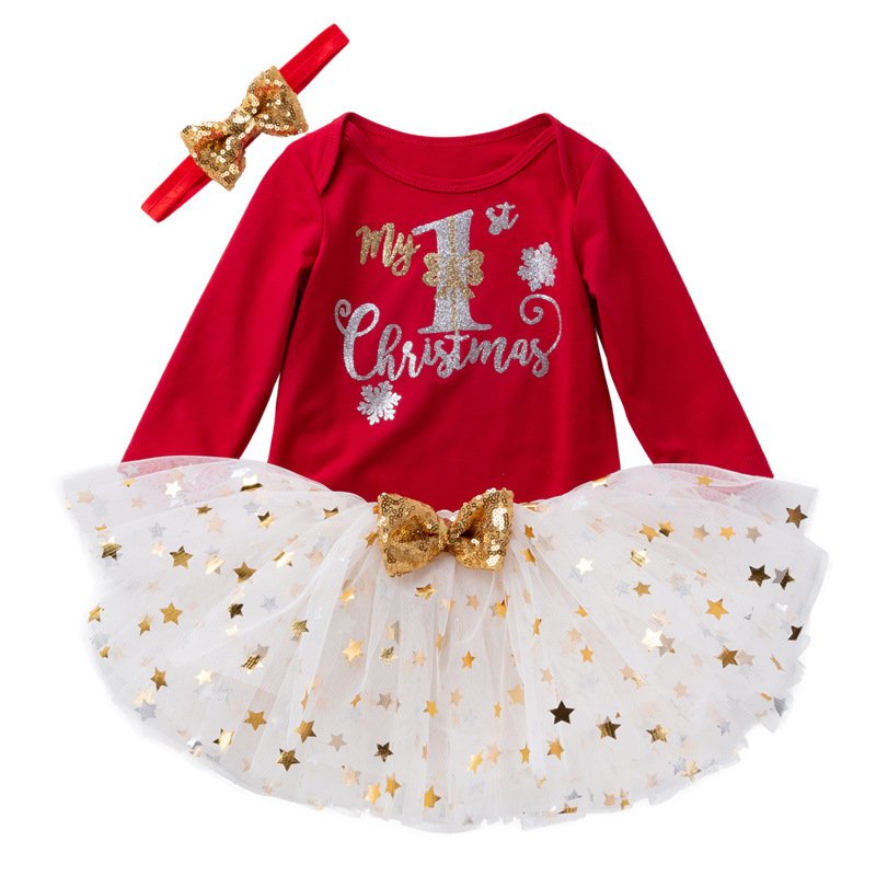 First Christmas NewBorn Baby Girl Clothes Sets Dress Autumn Outfit Clothing Long-Sleeve Jumpsuit Skirt Baby Rompers