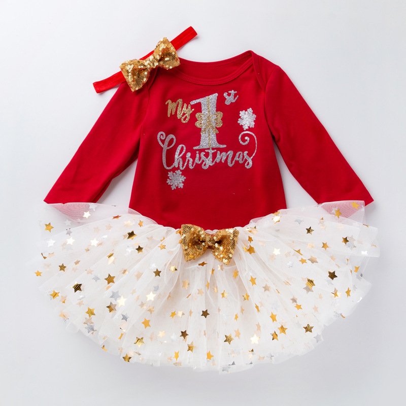 First Christmas NewBorn Baby Girl Clothes Sets Dress Autumn Outfit Clothing Long-Sleeve Jumpsuit Skirt Baby Rompers