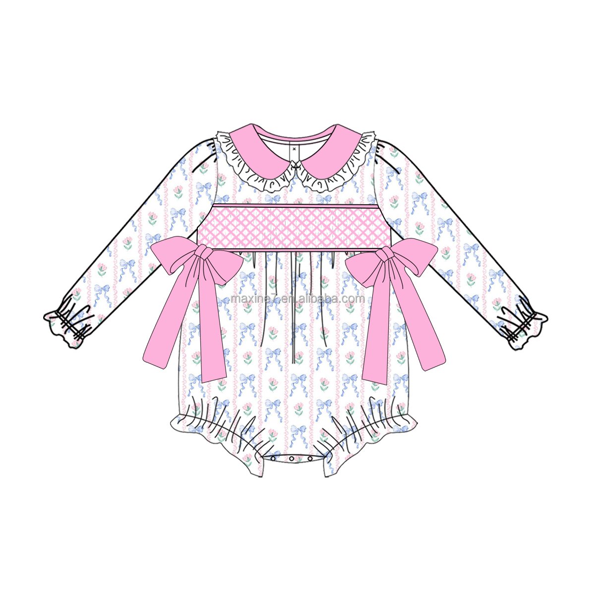 Puresun Smocked Children Clothing Boutique Baby Girls Winter Clothes Embroidery Kids Cotton Rompers Wholesale