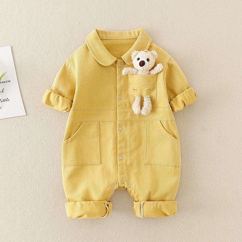 Baby Long Sleeve Jeans Romper Buttons Pockets Autumn Denim Jumpsuit Toddle Clothing
