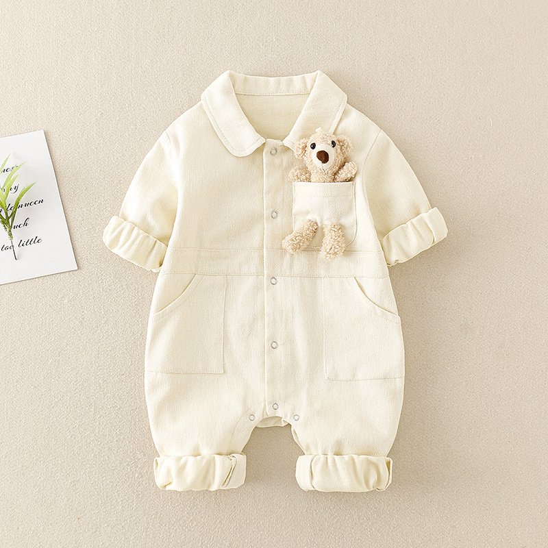 Baby Long Sleeve Jeans Romper Buttons Pockets Autumn Denim Jumpsuit Toddle Clothing