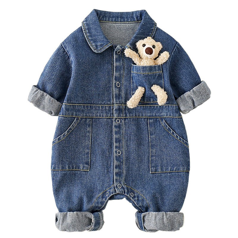 Baby Long Sleeve Jeans Romper Buttons Pockets Autumn Denim Jumpsuit Toddle Clothing