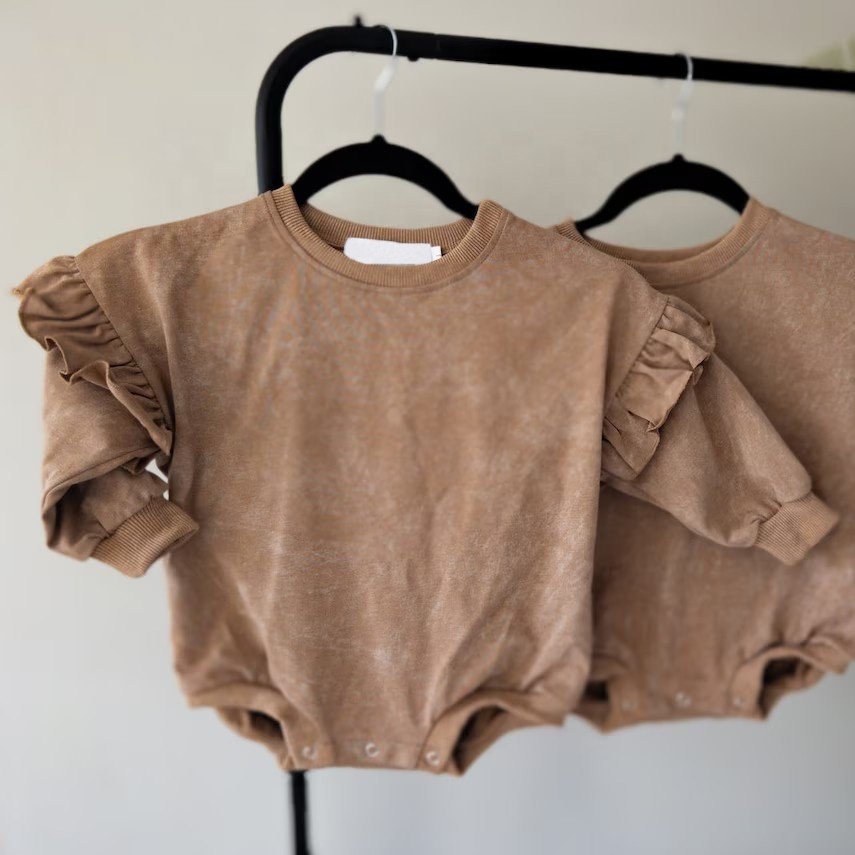 High Quality Customize Kids Autumn Sweatshirt Romper Vintage Acid Wash Vintage Blank Baby Rompers