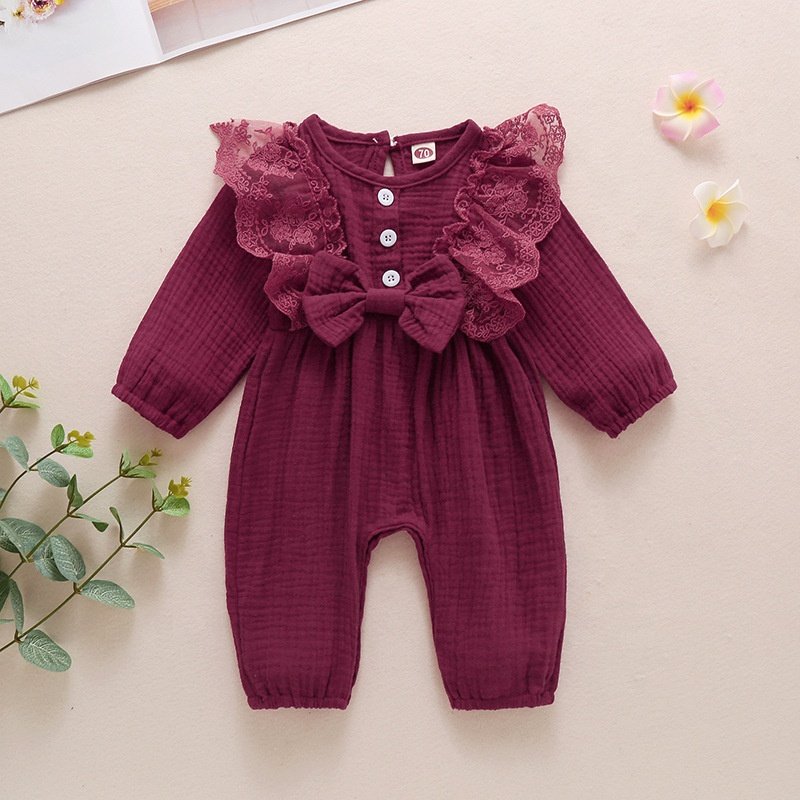 Boutique baby rompers clothes lace jumpsuits cotton long sleeve toddler girls jumpsuit spring fall newborn one-piece jumpsuits