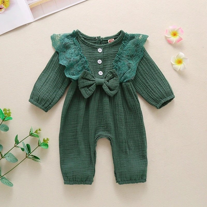 Boutique baby rompers clothes lace jumpsuits cotton long sleeve toddler girls jumpsuit spring fall newborn one-piece jumpsuits
