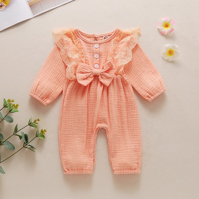 Boutique baby rompers clothes lace jumpsuits cotton long sleeve toddler girls jumpsuit spring fall newborn one-piece jumpsuits
