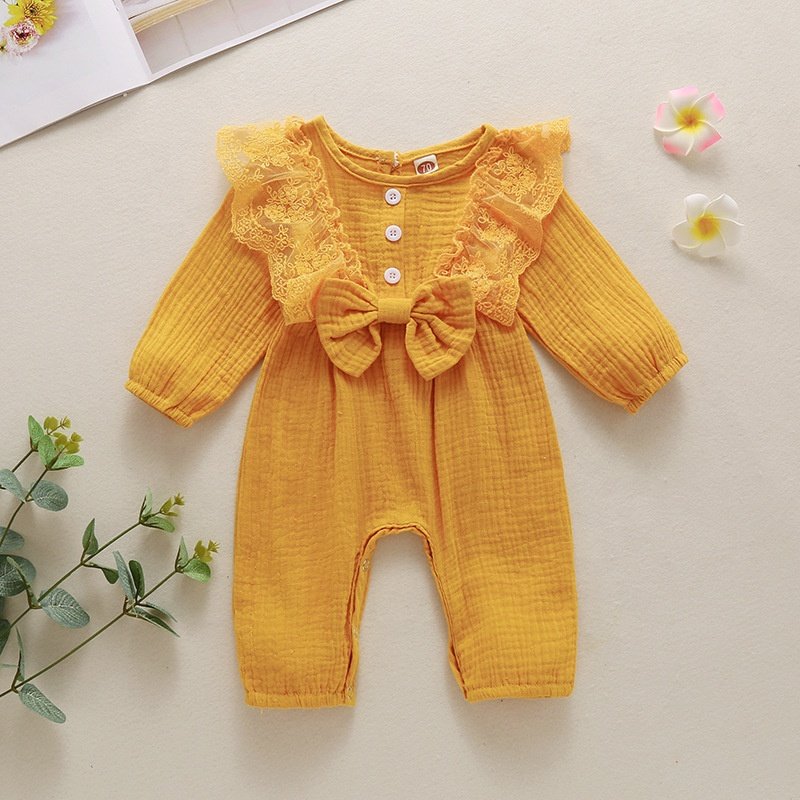 Boutique baby rompers clothes lace jumpsuits cotton long sleeve toddler girls jumpsuit spring fall newborn one-piece jumpsuits