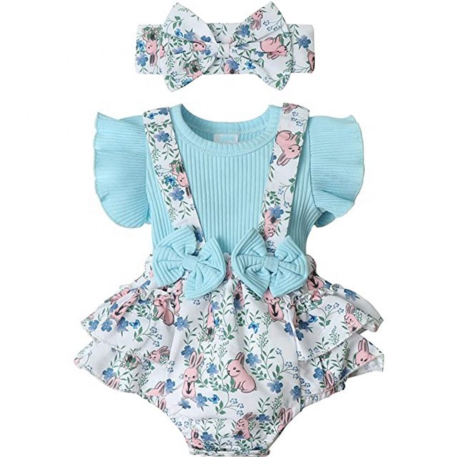 Newborn Baby Girl Jumpsuit Floral Clothes Romper Ruffles Suspender Cute Girls Infant Outfits Set