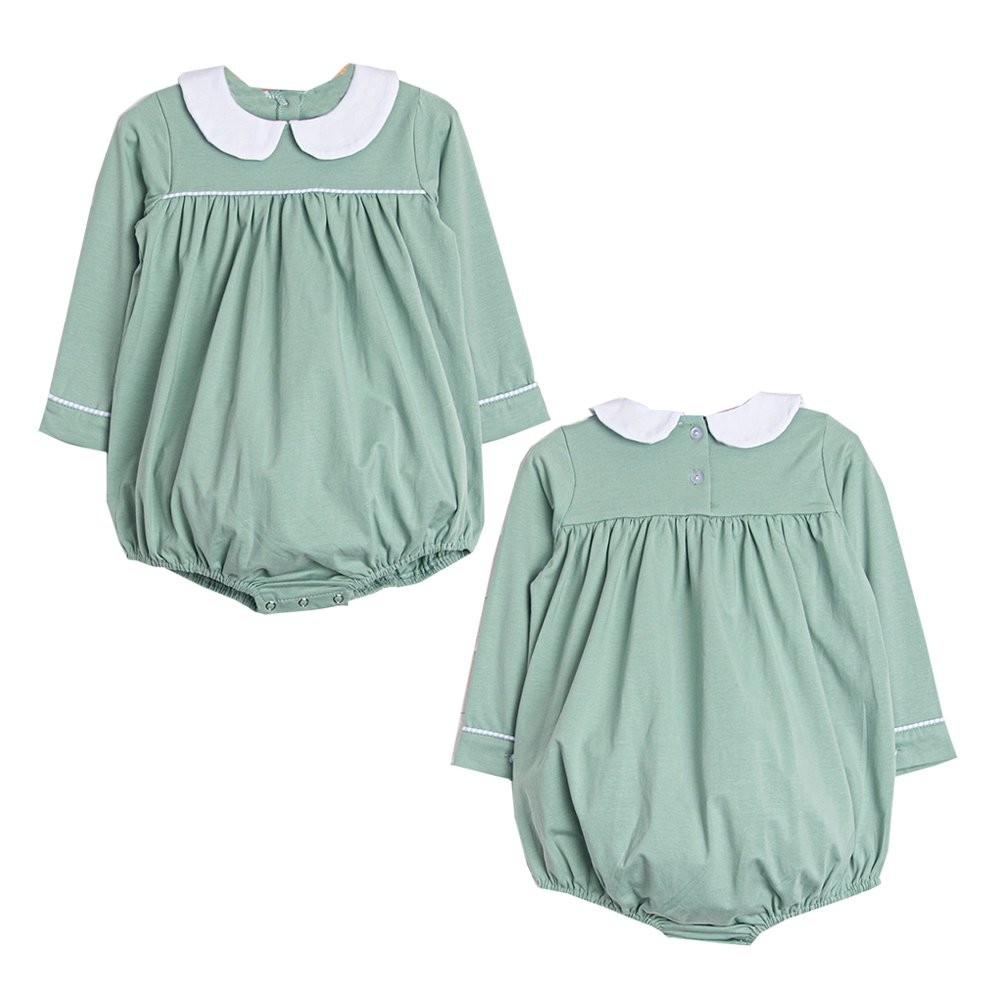 Wholesale light blue gingham peter pan collar baby rompers clothing long sleeve toddler infant baby boy bubble clothes