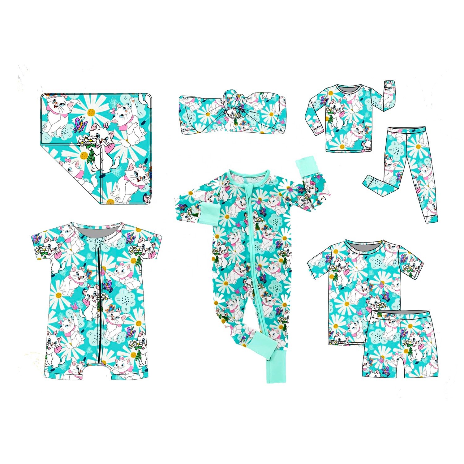Private Customized Boho Blue Newborn Clothes Comfortable Bamboo viscose Zipper baby romper pajamas