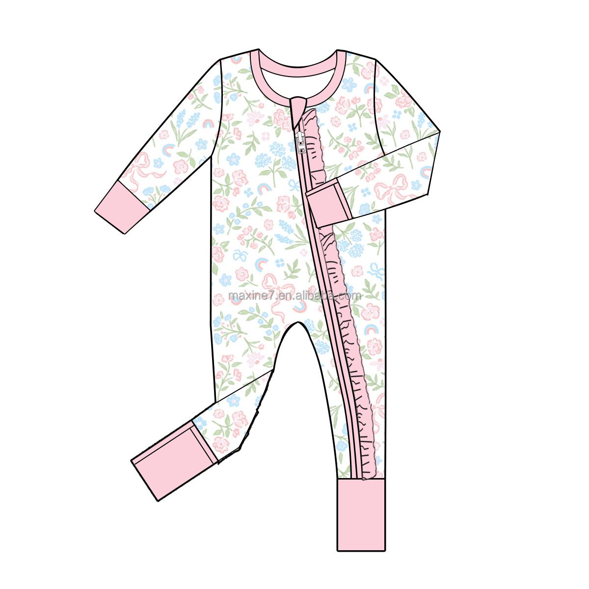 Factory price bamboo viscose zipper baby boy jumpsuit soft bamboo custom floral printed unisex wholesale soft girl romper