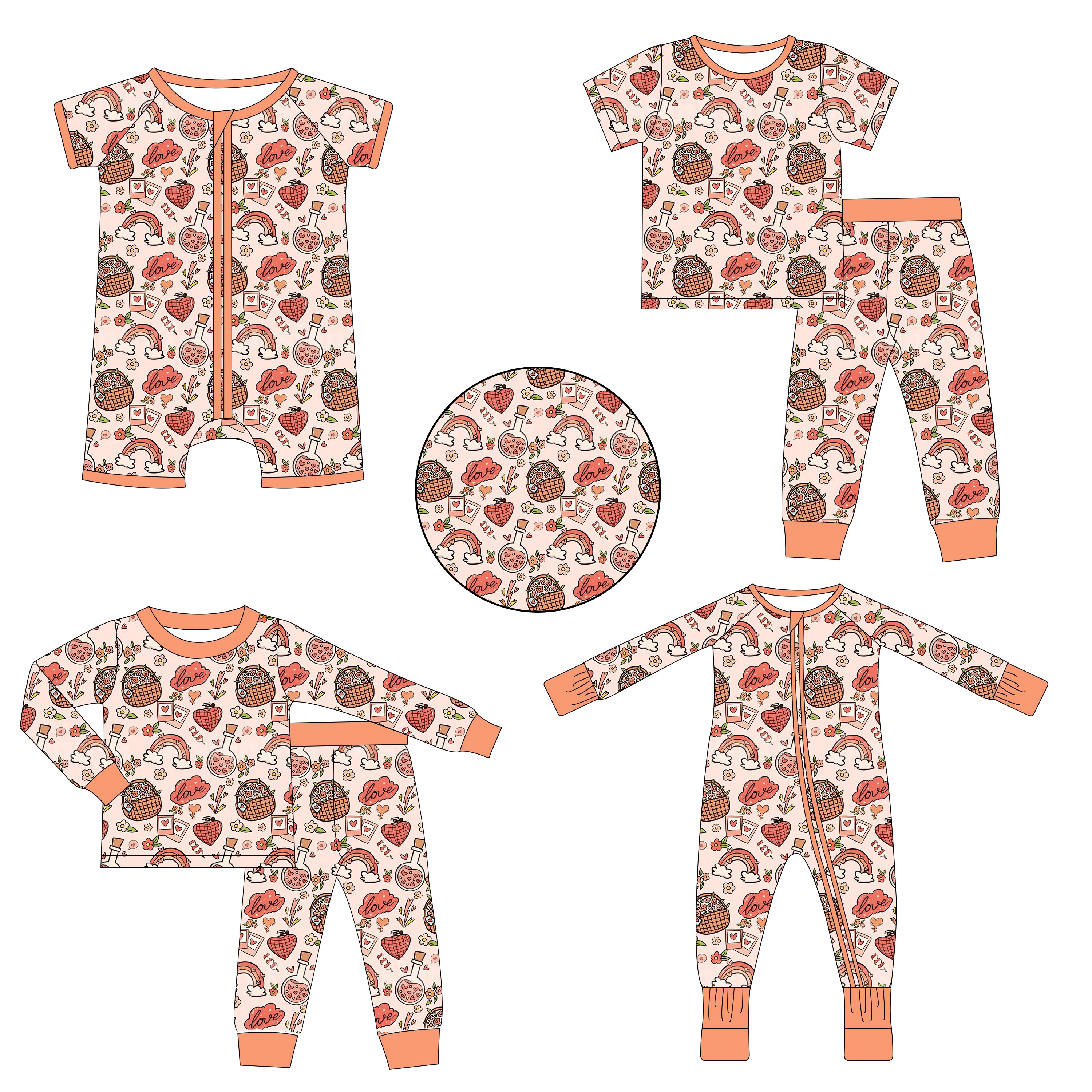 OEM ODM Boutique Custom Valentine's Day Girls Design Flutter Meash Oneies Bamboo Baby Romper