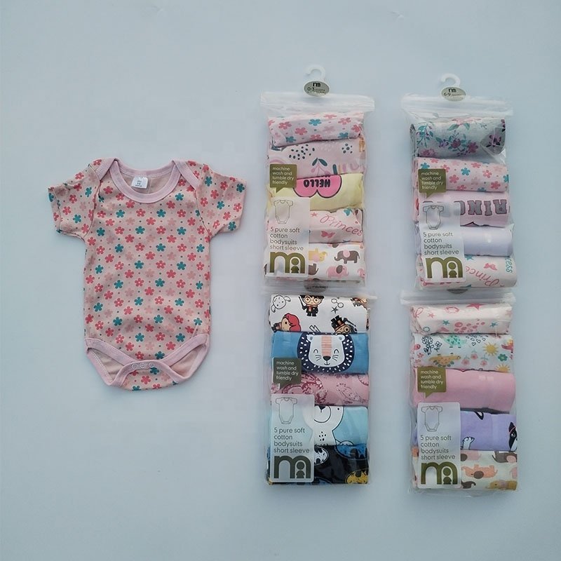 Newborn 0-3 Months to 9 Months Baby 5 Pack Bodysuits Bulk Set Snap Easy Closure Girl Boy Cotton Baby Onesies Bodysuits