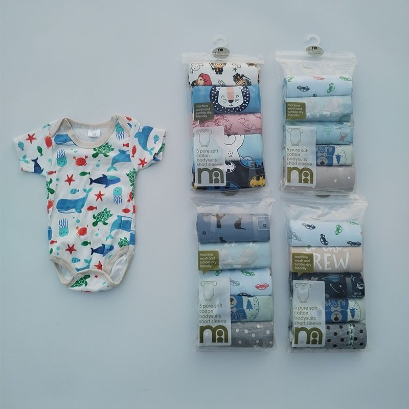 Newborn 0-3 Months to 9 Months Baby 5 Pack Bodysuits Bulk Set Snap Easy Closure Girl Boy Cotton Baby Onesies Bodysuits