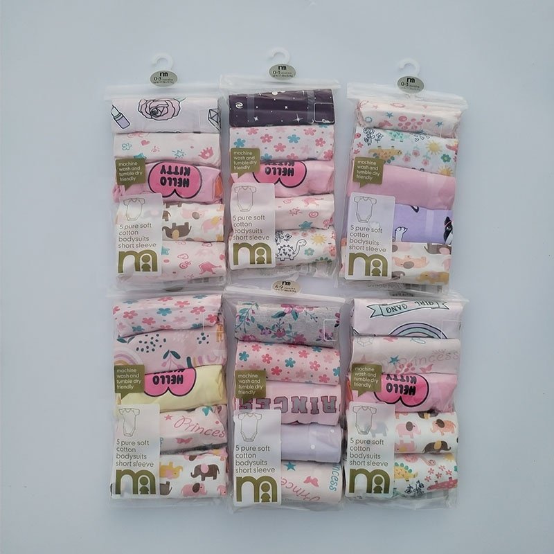 Newborn 0-3 Months to 9 Months Baby 5 Pack Bodysuits Bulk Set Snap Easy Closure Girl Boy Cotton Baby Onesies Bodysuits