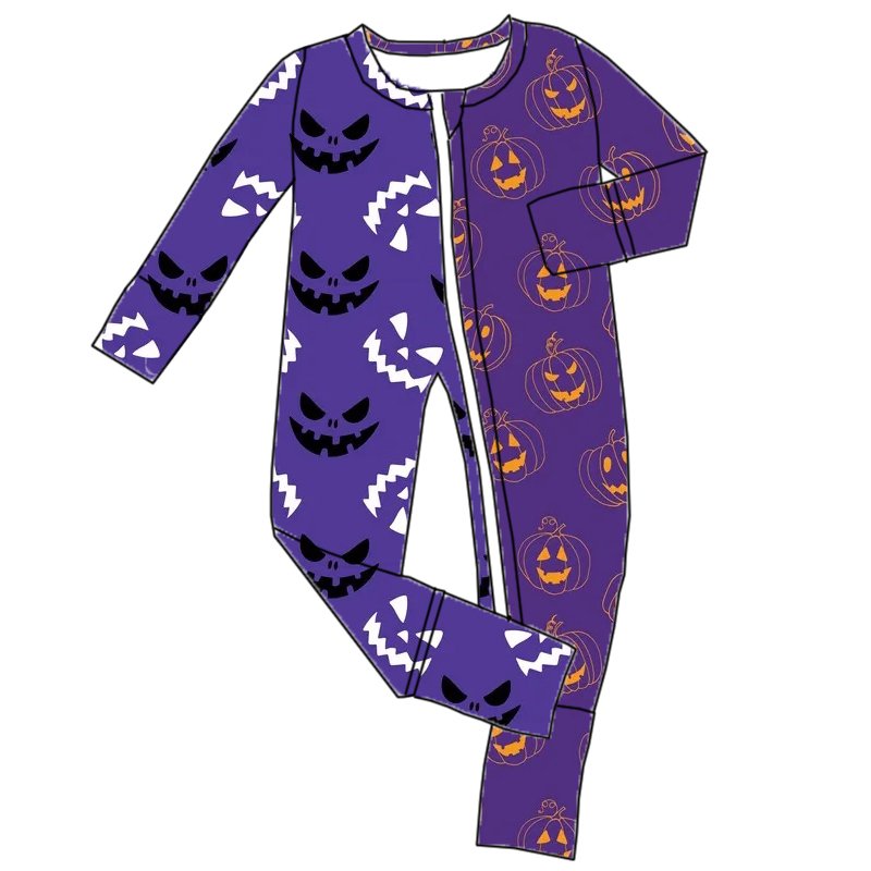 Custom Knitted Pumpkin Playsuits Baby Jumpsuits For 9m To 5 Years Infant Toddlers Halloween Bamboo Kid Zipper Romper