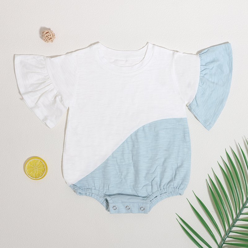 Cheap Prices Summer Baby Clothes Color Clash Design Infant Jumpsuit Ruffled Sleeve Toddler Baby Rompers