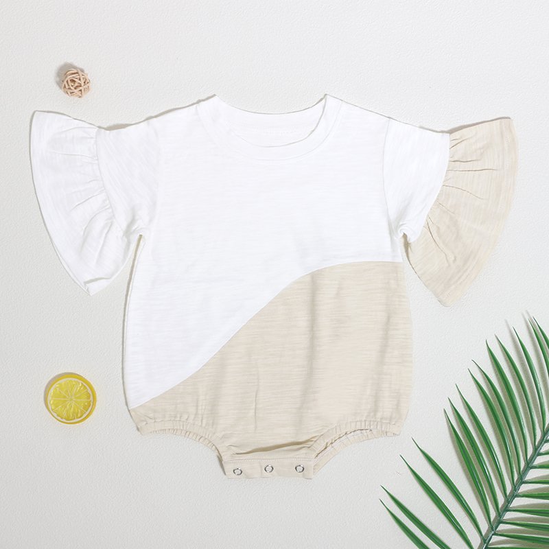Cheap Prices Summer Baby Clothes Color Clash Design Infant Jumpsuit Ruffled Sleeve Toddler Baby Rompers
