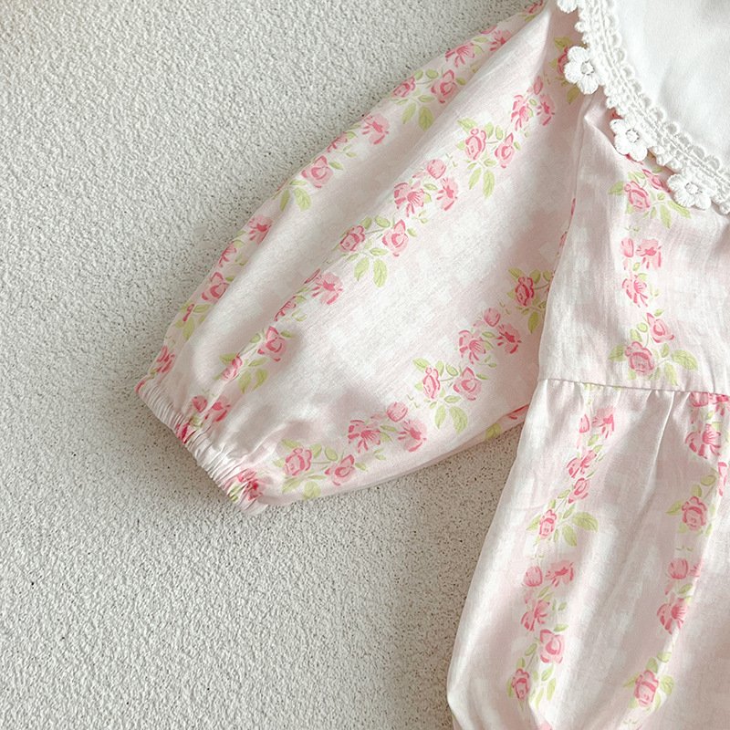 2024 New Spring and Autumn Baby Rompers Girls Sweet Floral Rompers Baby Pure Cotton Clothes Baby Triangle Romper