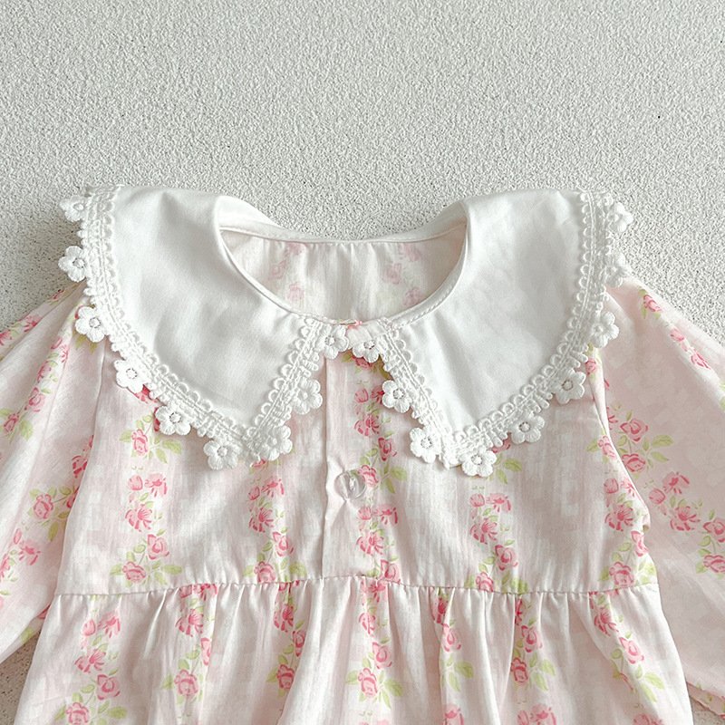 2024 New Spring and Autumn Baby Rompers Girls Sweet Floral Rompers Baby Pure Cotton Clothes Baby Triangle Romper