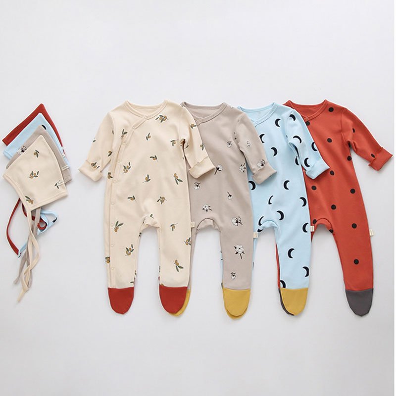Spring Autumn Newborn Baby Rompers Cotton Pajamas Long Sleeve Button Toddlers Rompers