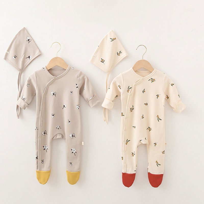 Spring Autumn Newborn Baby Rompers Cotton Pajamas Long Sleeve Button Toddlers Rompers