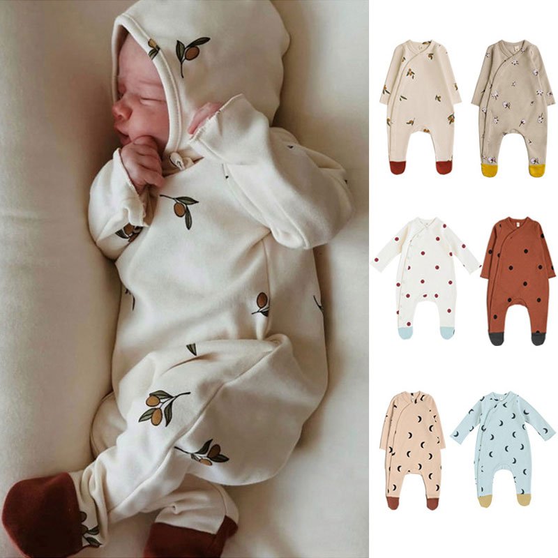 Spring Autumn Newborn Baby Rompers Cotton Pajamas Long Sleeve Button Toddlers Rompers