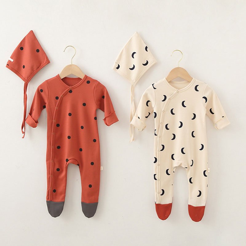 Spring Autumn Newborn Baby Rompers Cotton Pajamas Long Sleeve Button Toddlers Rompers