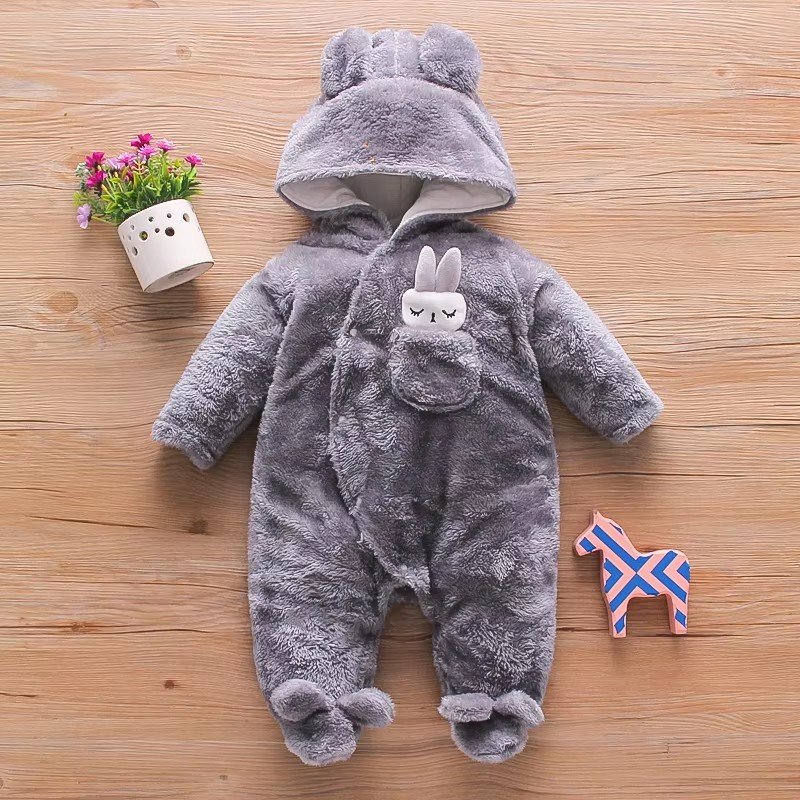 Wholesale Infant Plush Soft Baby Jumpsuit hooded collar comfortable kids boys girls winter warm clothes baby romper
