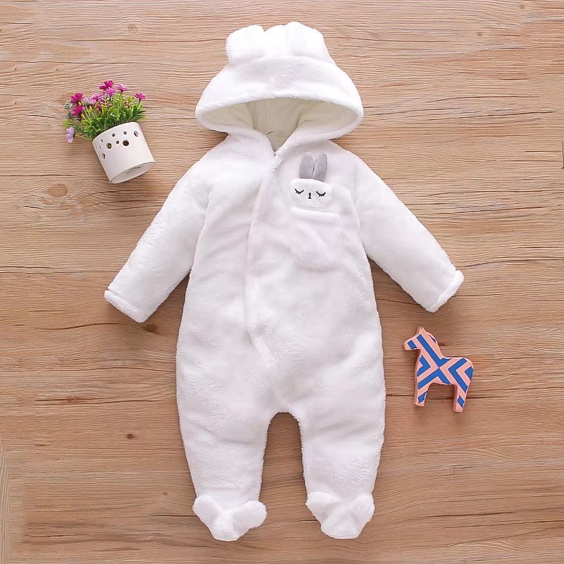 Wholesale Infant Plush Soft Baby Jumpsuit hooded collar comfortable kids boys girls winter warm clothes baby romper