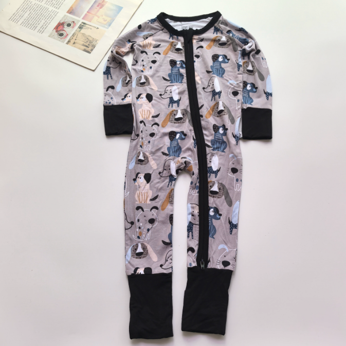 Custom Print&Label Bamboo Baby Zipper Footie Romper Bamboo Sleeper Newborn Kid Baby Organic Bamboo Viscose Baby Pajamas