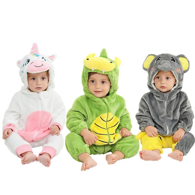 Baby Rompers Kids Flannel and Cotton Jumpsuits Winter Baby Boy Clothes Wholesale Unisex Infant Thicken Animal 6 - 12 Months Full