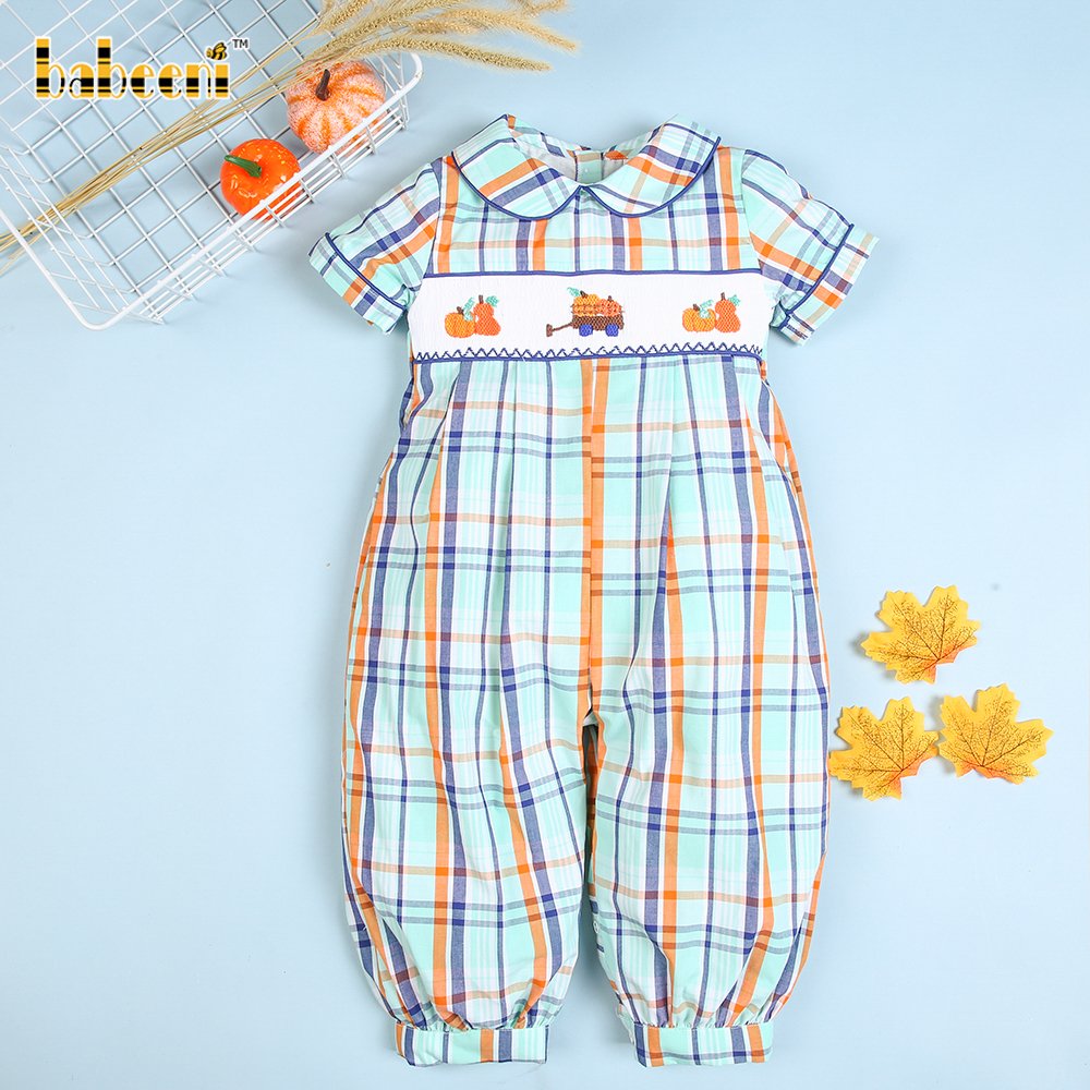 Pumpkin trucks smocked boy long bubble ODM OEM kids clothing boys Boys clothing sets made in vietnam - BB2596