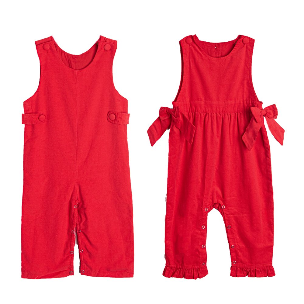 New arrival red corduroy cotton toddler baby boys rompers winter sibling matching Christmas infant babies boy clothes longall
