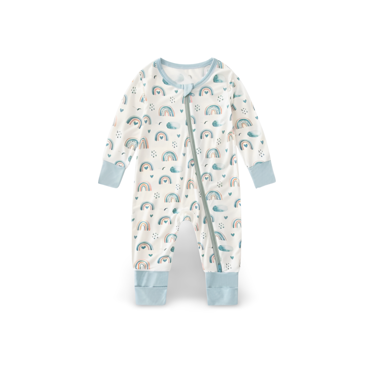 Bamboo Fiber Baby Romper Long Sleeve Double Zipper Infant Sleep Suit Romper with Hat for Spring and Autumn