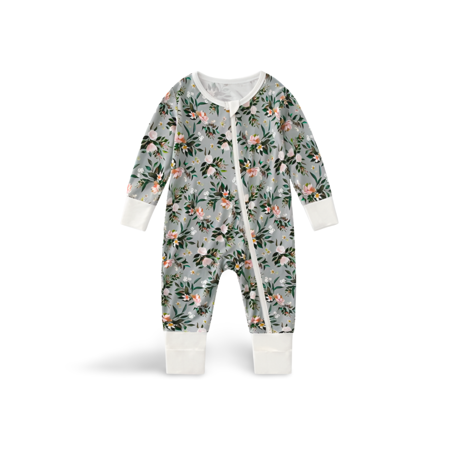 Bamboo Fiber Baby Romper Long Sleeve Double Zipper Infant Sleep Suit Romper with Hat for Spring and Autumn