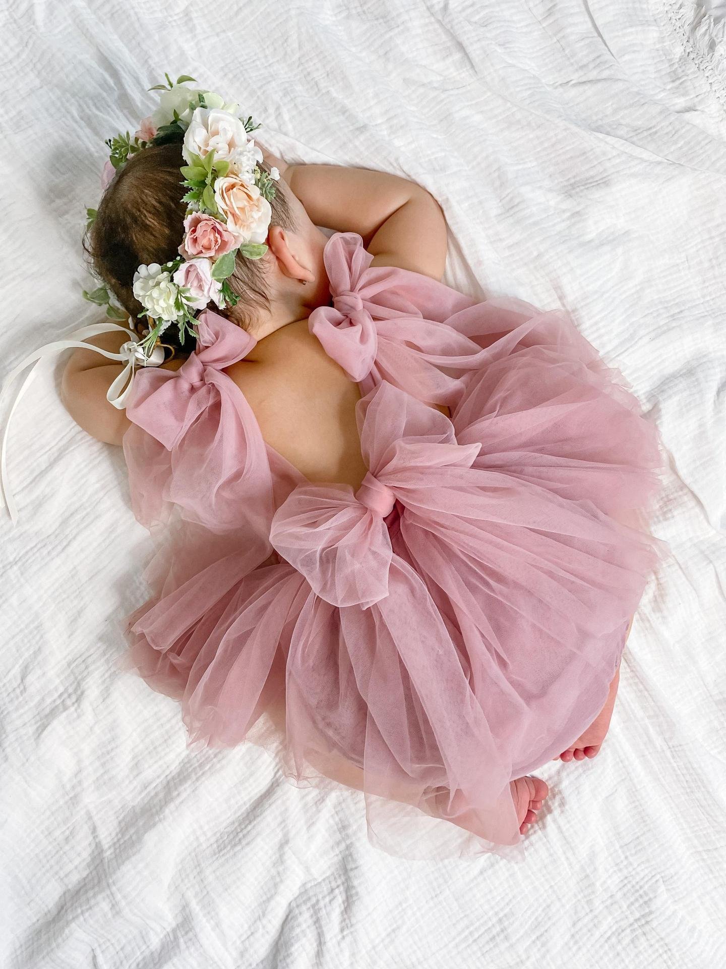 Ins summer baby girl's sleeveless romper dress 0- 2 Years Princess Baby Plain White Pink Birthday Party Gauze Tutu Rompers Dress