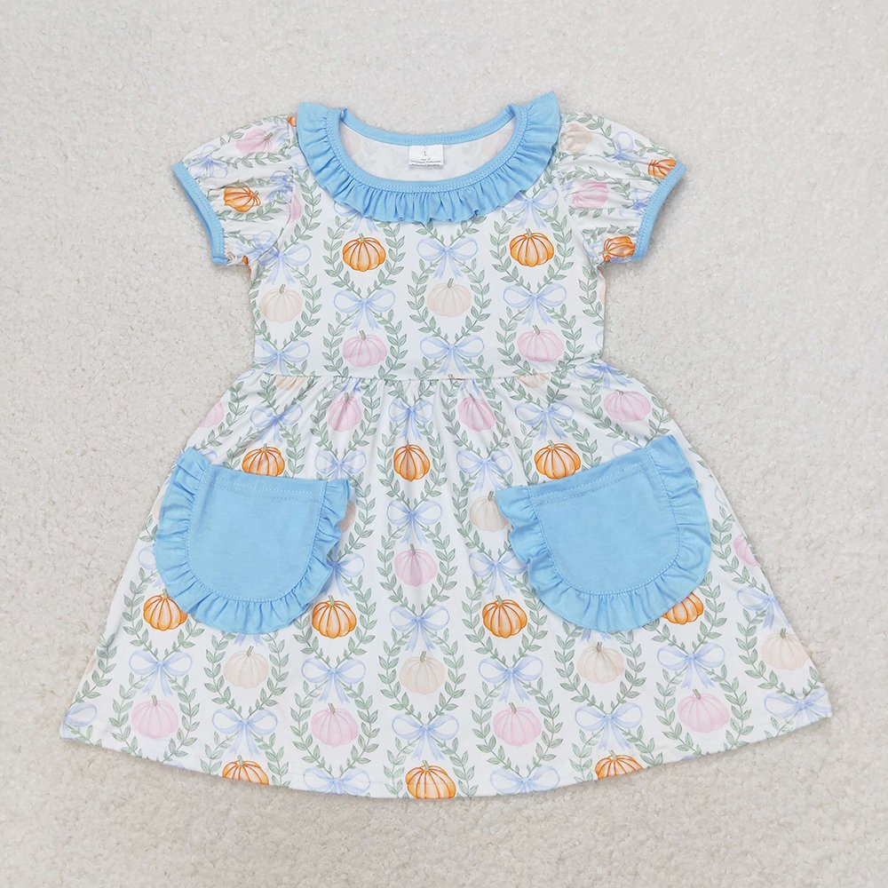 RTS Baby Toddler Newborn Infants Boys Fall Pumpkin Embroidery Short Sleeve Round Neck Milk Silk Children Boutique Rompers