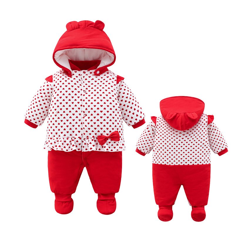 Winter Thick Long Sleeved Single Breasted Hooded Jumpsuit Romper Jacket For New Born Baby Clothes