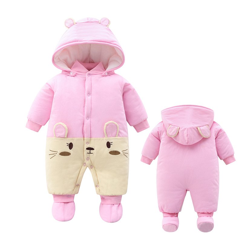 Winter Thick Long Sleeved Single Breasted Hooded Jumpsuit Romper Jacket For New Born Baby Clothes