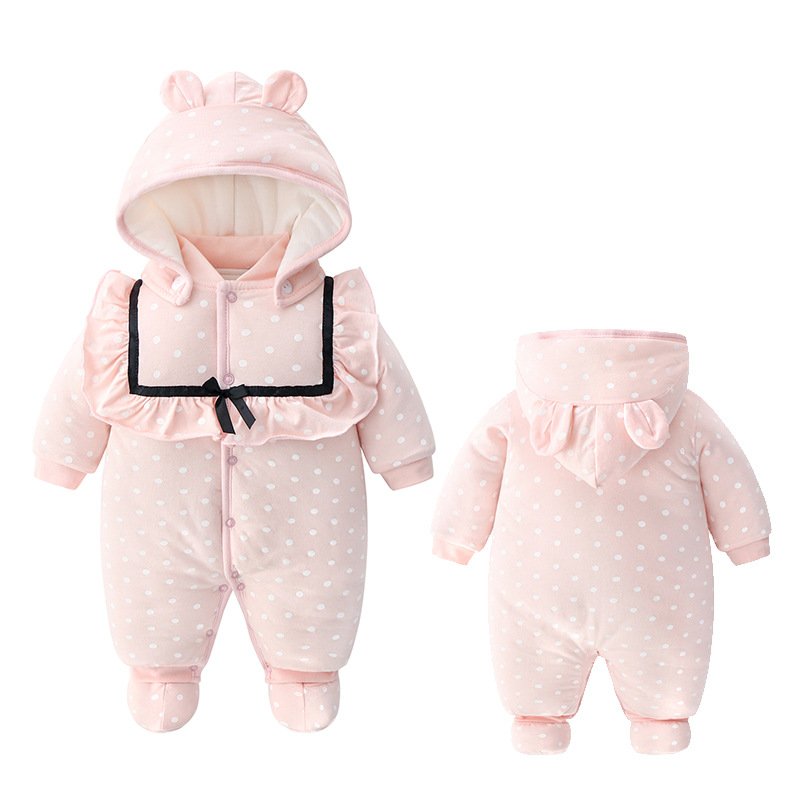 Winter Thick Long Sleeved Single Breasted Hooded Jumpsuit Romper Jacket For New Born Baby Clothes