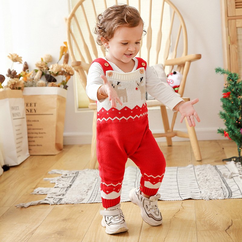 Baby Christmas Cartoon Jumpsuit Baby Overall Clothes Girl Boy Infant Sweater Baby Knitted Romper