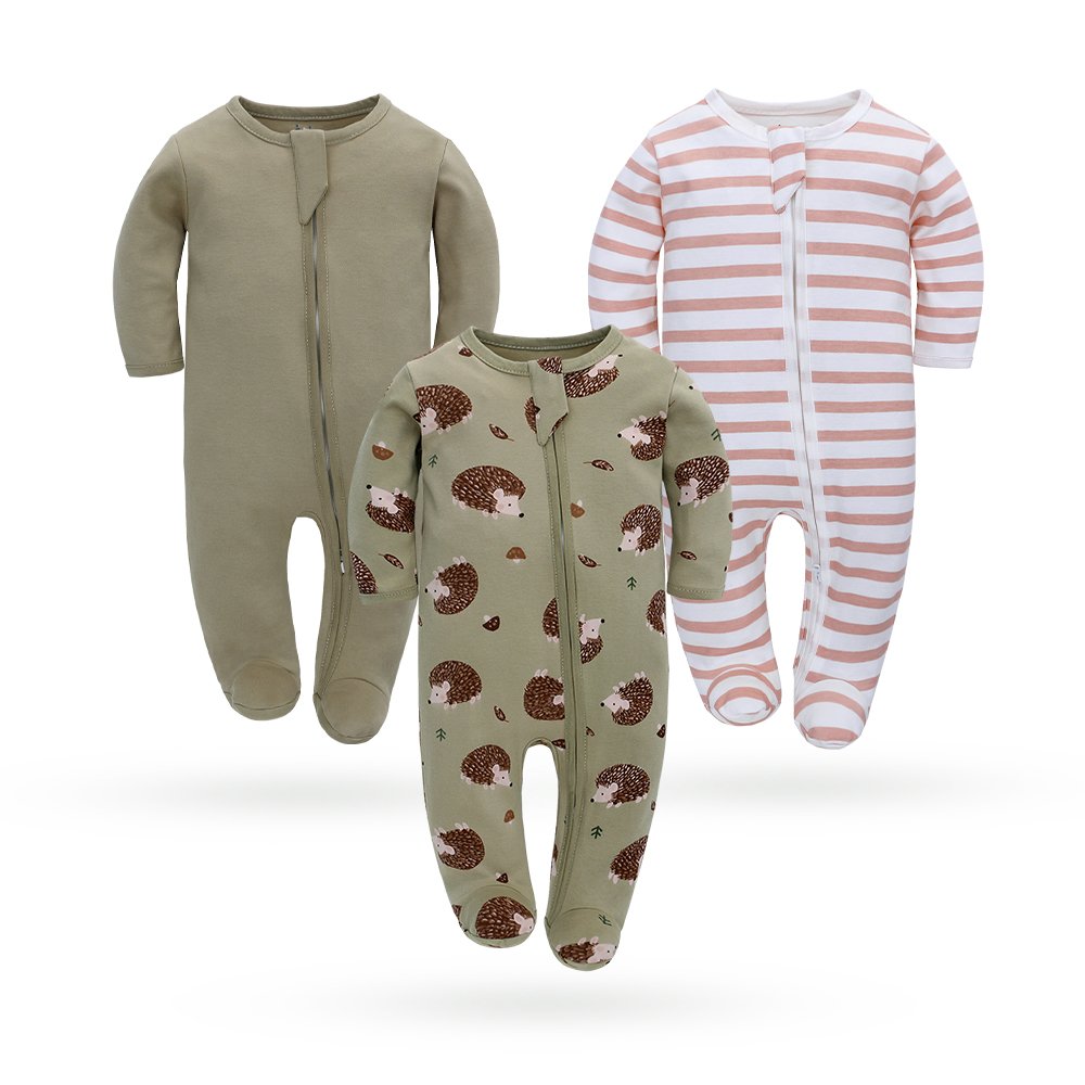 High Quality newborn Clothing baby rompers with zipper 100% cotton long sleeve baby pajamas leg covered baby clothes