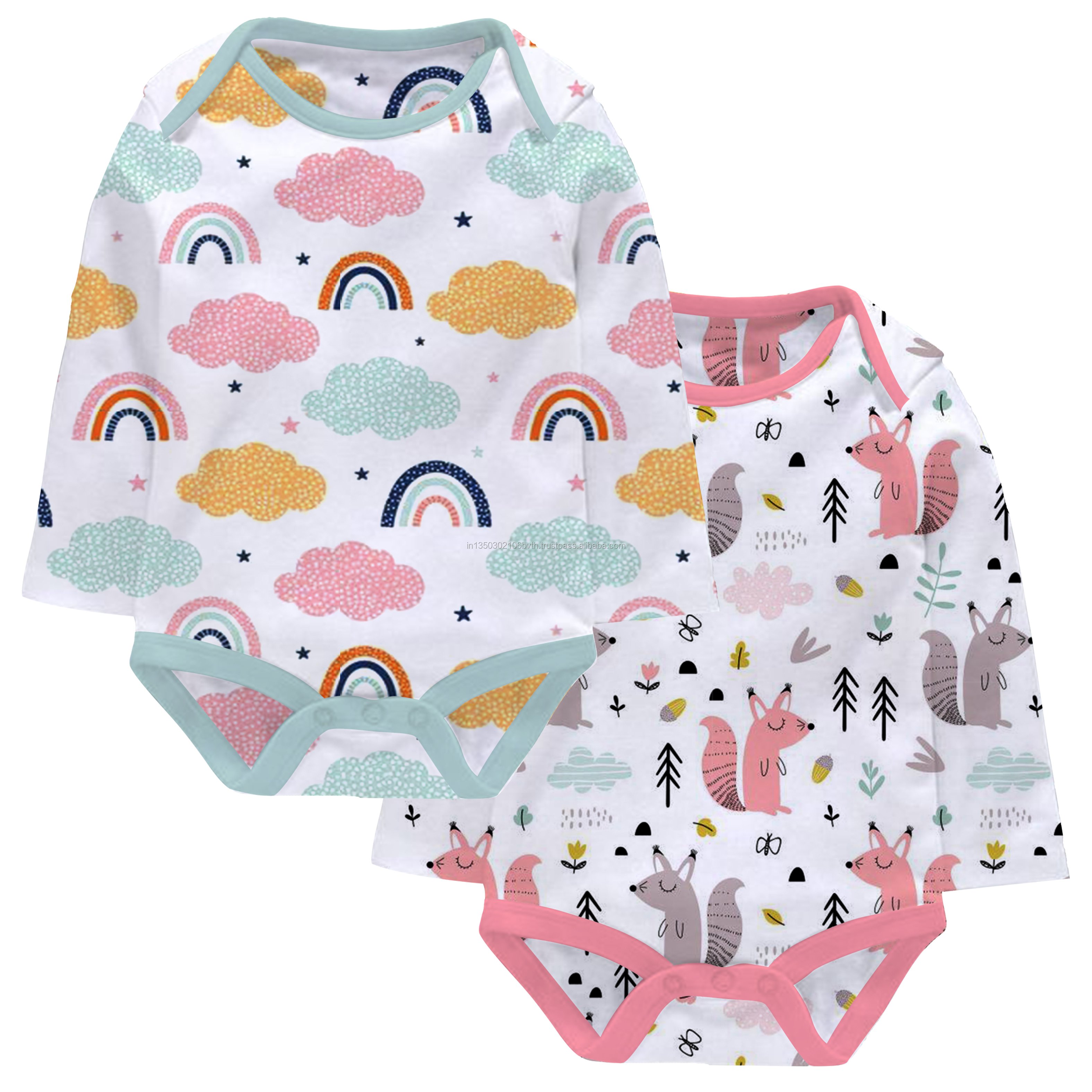 BABY'S STYLISH LONG SLEEVE ROMPERS 100% Cotton Knitted Fabric Snap Button Closure Love & Ins Style Sizes 0-3 0-6 & 12 Months