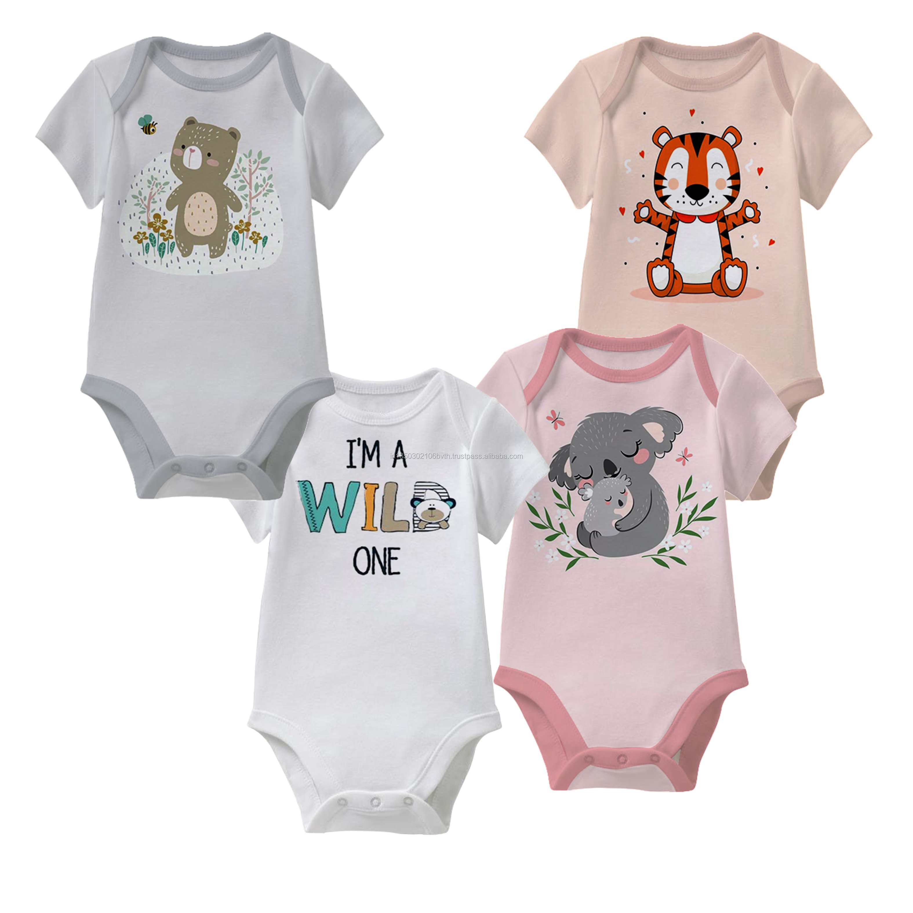 BABY'S STYLISH LONG SLEEVE ROMPERS 100% Cotton Knitted Fabric Snap Button Closure Love & Ins Style Sizes 0-3 0-6 & 12 Months