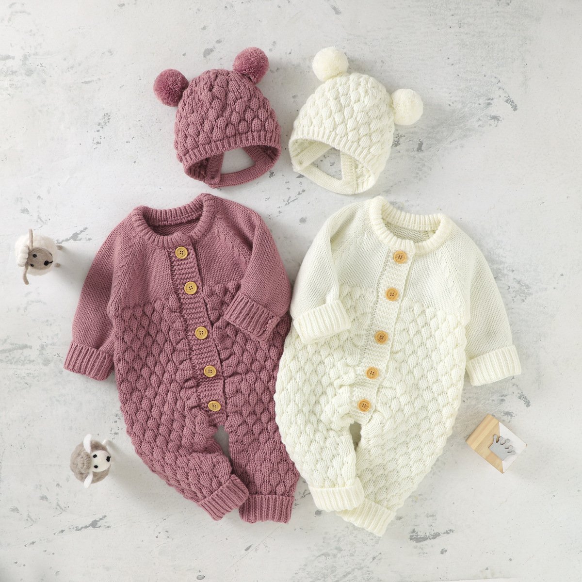 Newborn Winter Overalls Girls Boys Clothes Long Sleeve Solid Color Jumpsuit Infant Outfit Baby Ribbed Knit Romper